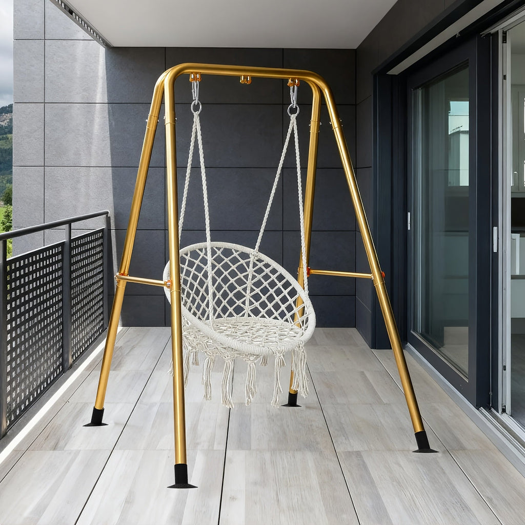 A-Frame Hammock Chair Stand Foldable – Heavy-Duty 300 LBS Steel Swing Stand for Hanging Chair Porch Indoor Outdoor Use in Black White Gold Silver