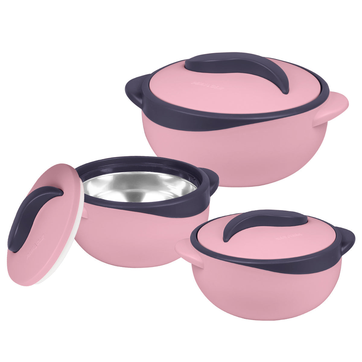 3-Piece Insulated Casserole Dish Set with Lids – 2.6 / 1.5 / 1 Qt Stainless Steel Thermal Food Warmer & Cooler Serving Bowls for Picnic Potluck & Entertaining in Green Blue & Pink