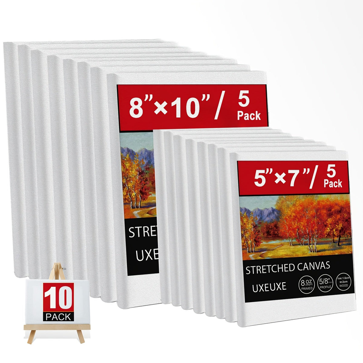 Stretched Canvas Multi-Pack Primed White 100% Cotton – Round, Rectangular, and Square Sets in 10, 15, and 20 Pieces – Artist Canvas Boards for Acrylic, Oil Painting, Pouring, and Mixed Media