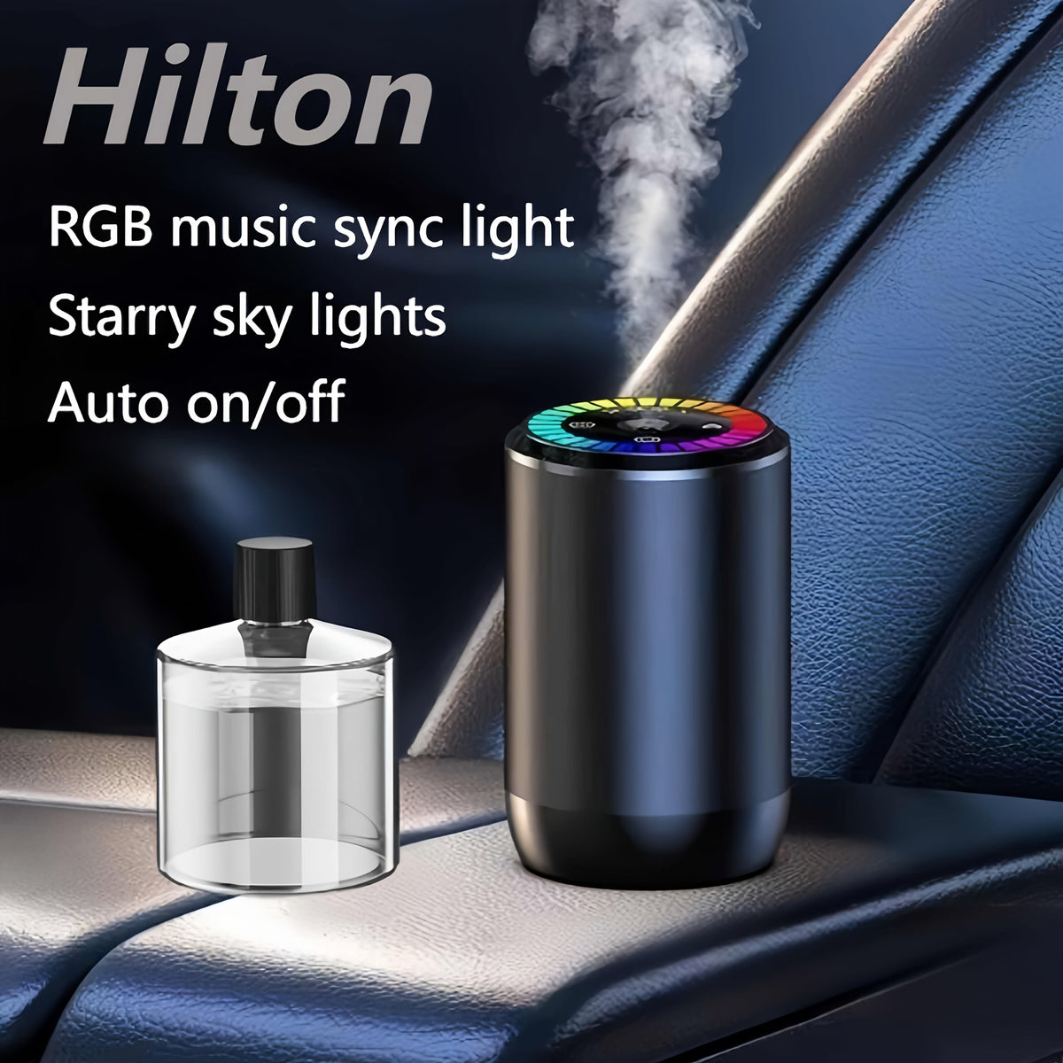 Smart Car Air Freshener Aromatherapy Diffuser with Starry Sky Light Show, USB Rechargeable, Adjustable Fragrance – Natural French Essential Oil (Gardenia, Ocean, Lavender, Cologne) Car Gift