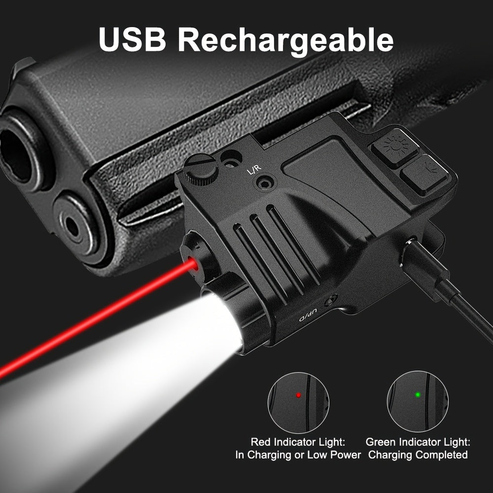 USB-C Rechargeable Laser Sight for Picatinny Rail – Green & Red Laser Dot Sight with Tactical Flashlight Combo, Vibration-Resistant, Quick Adjust, for Handguns, Rifles, Hunting, and Competition