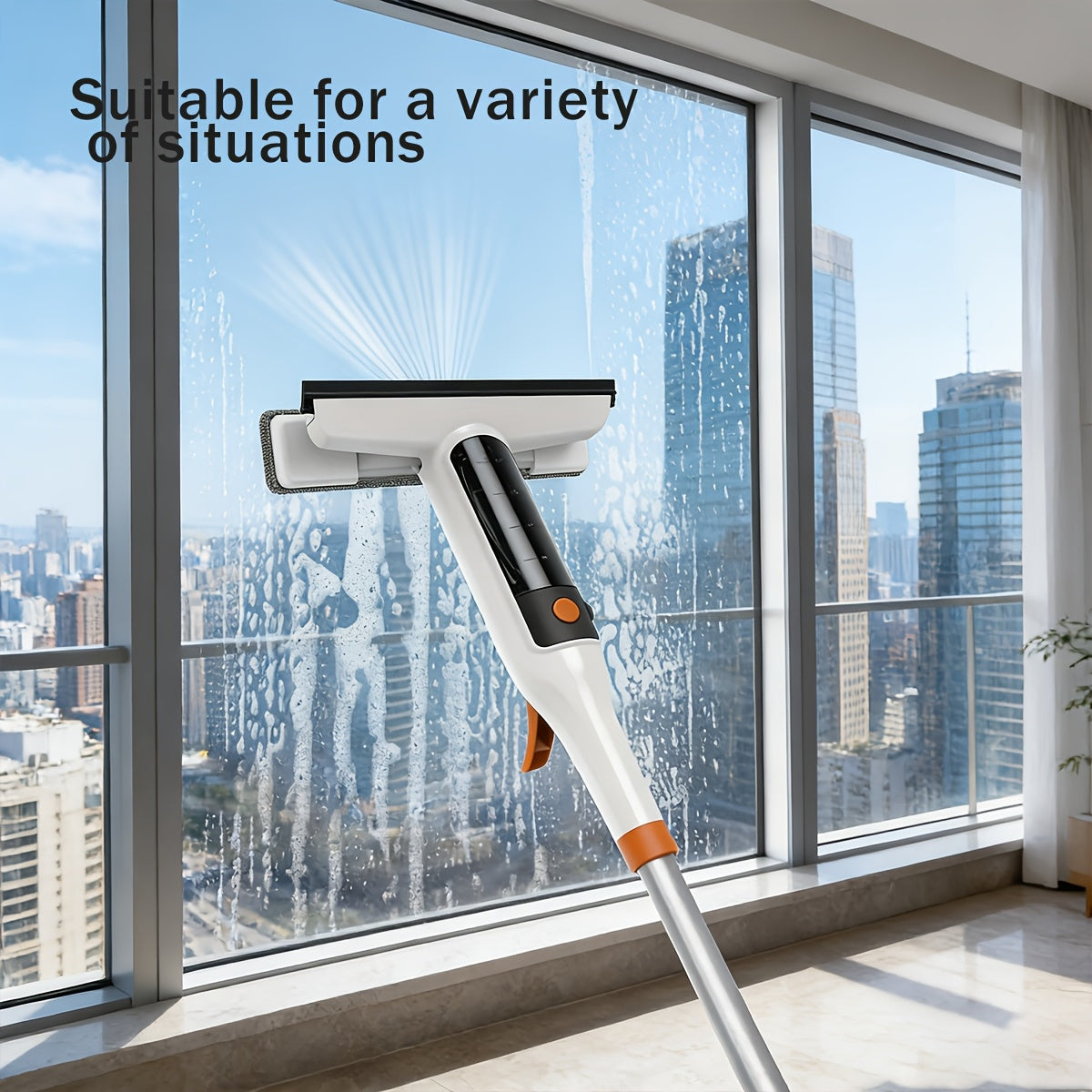 3-in-1 Glass Cleaning Kit with Durable Metal Pole, Squeegee, and Scraper for High Windows, Shower Doors, and Car Windshields – Streak-Free Home Cleaning Tool
