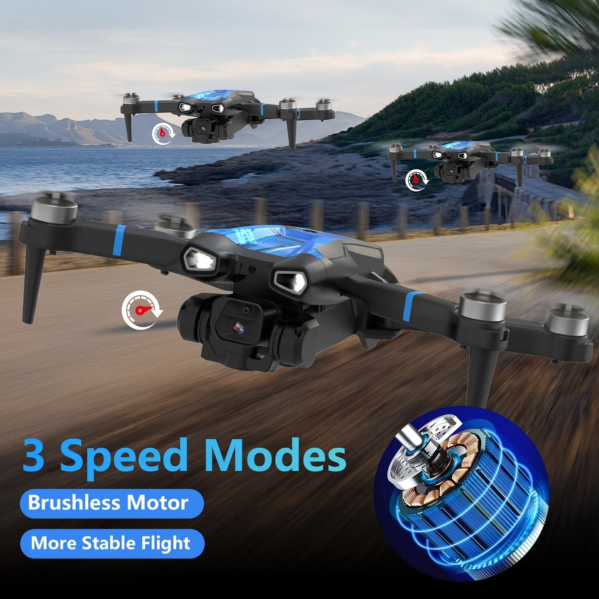 Drone with Camera for Adults, Brushless Motor, Dual Camera with Screen Remote Controller, Altitude Hold, 3D Flips, Headless Mode, SD Card Support, 3 Speeds, One-Key Takeoff & Landing – RC Quadcopter for Beginners & Adults