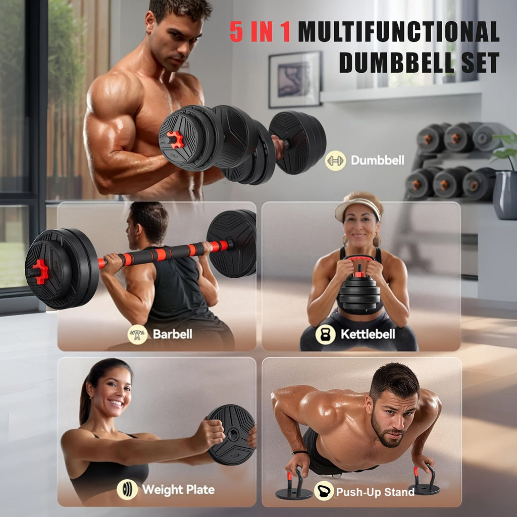 Adjustable Dumbbell Set 5-in-1 Free Weights 30-110 LBS – Use as Dumbbell, Barbell, Kettlebell, Push-Up Stand & Weight Plates, Home Gym Workout Equipment for Men & Women, Multiple Weight Options