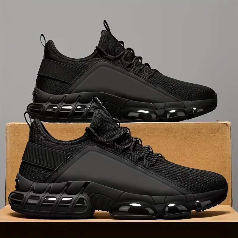 Men's Lightweight Breathable Mesh Sneakers, PVC Sole, Low-Top Lace-Up Casual Sports Shoes, Blue/Black, Sizes US 6.5-12.5, Daily Wear, Running, Training, Athletic Footwear