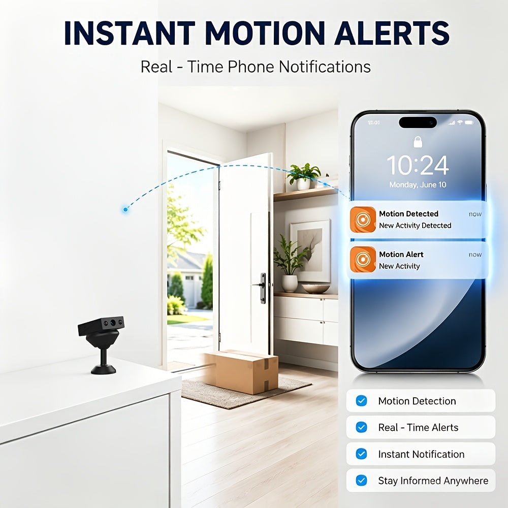 1080P Mini Wireless Security Camera – Night Vision, Motion Detection, Built-in AP Hotspot, No Internet Required, Voice Recording, Cloud Storage, Easy Installation for Home, Garage, Baby & Pet Monitoring