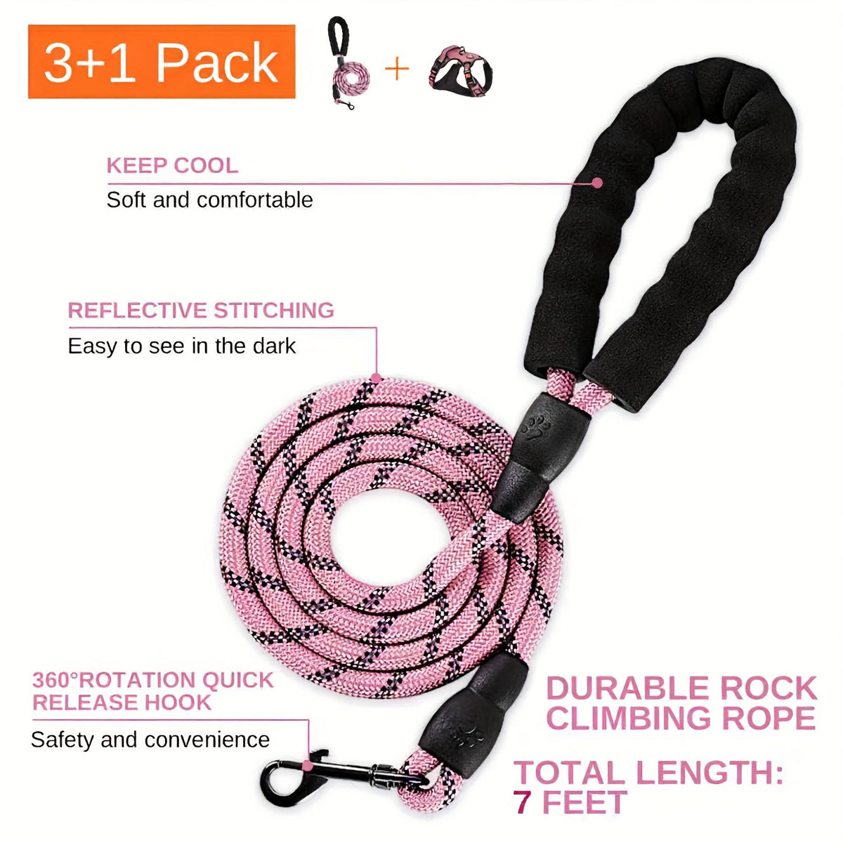 No-Pull Dog Harness Set with Retractable Leash, Seatbelt, and Collar – Fully Reflective, Adjustable, Breathable Vest Harness with Handle for Small & Large Dogs (XS–XL)