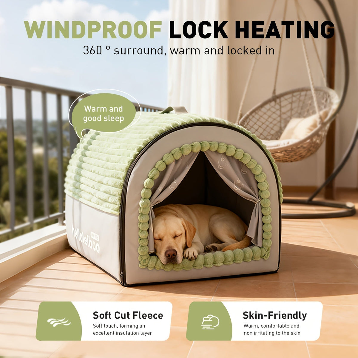 Foldable 2-in-1 All-Season Cave Dog Bed – Fully Enclosed Covered Pet House with Handle, Soft Fluffy Non-Slip Washable Nest for Large, Medium & Small Dogs and Cats – Free Drool Bib – Velora