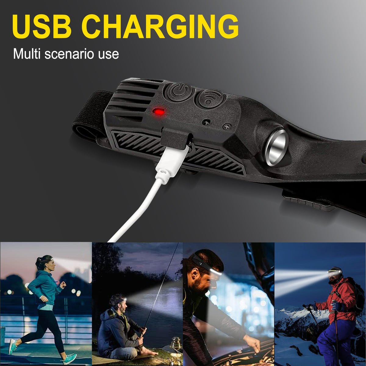 4-Pack USB Rechargeable LED Headlamp, Ultra-Bright Hands-Free with Adjustable Headband, Built-in 1200mAh Lithium Battery, Multi-Mode Emergency Work Light for Camping, Hiking, Running, Fishing, and Repairing
