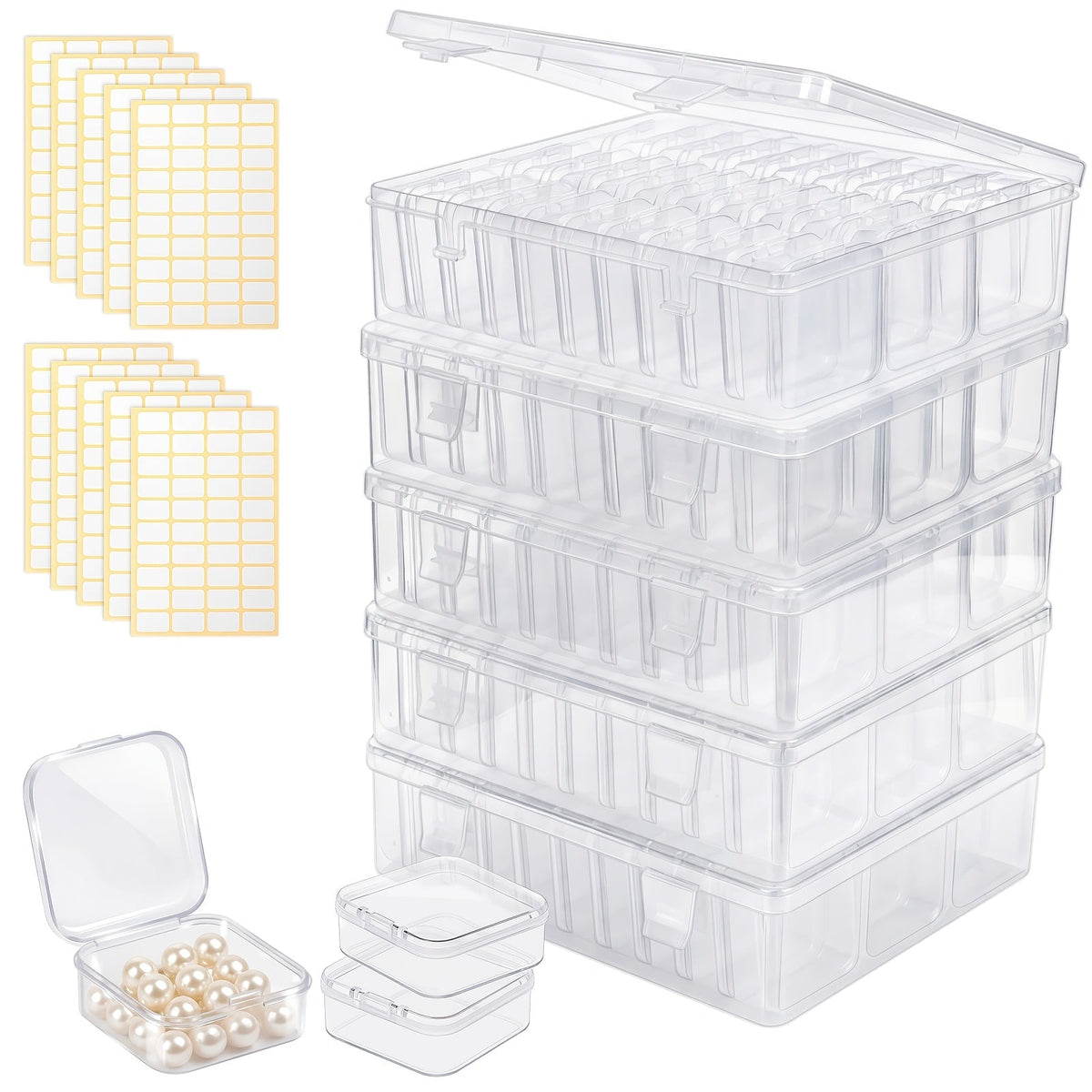 Clear Bead Organizer Box, 30 Compartments with Hinged Lid, 3 or 5 Pack Storage Container for Jewelry, Bracelet Making, Crafts, and Nail Art, 8.8x6.7 Inches