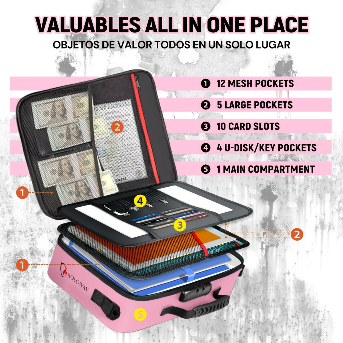 Fireproof Document Bag with Combination Lock & Reflective Strip – 17x11.8x5 Inch Multi-Layer File Organizer for Passports, Cash, Cards, Certificates, A4 & Legal Size Documents – Ideal for Home, Office, and Travel Safety