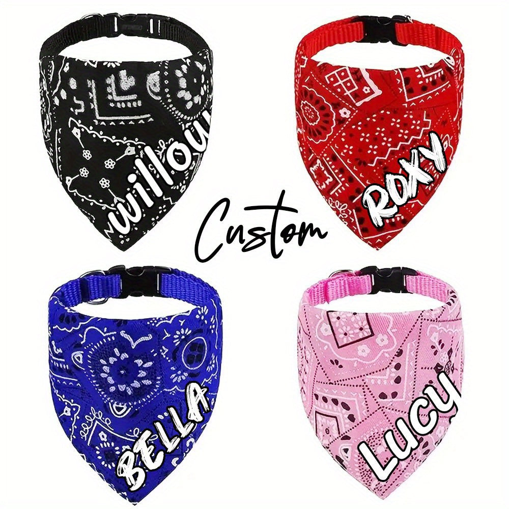 Personalized Dog Bandana Collar with Snap Closure - Adjustable Soft Polyester Pet Saliva Towel for Small, Medium, and Large Dogs, S/M/L, 4 Colors: Black, Red, Blue, Pink, Holiday Gift