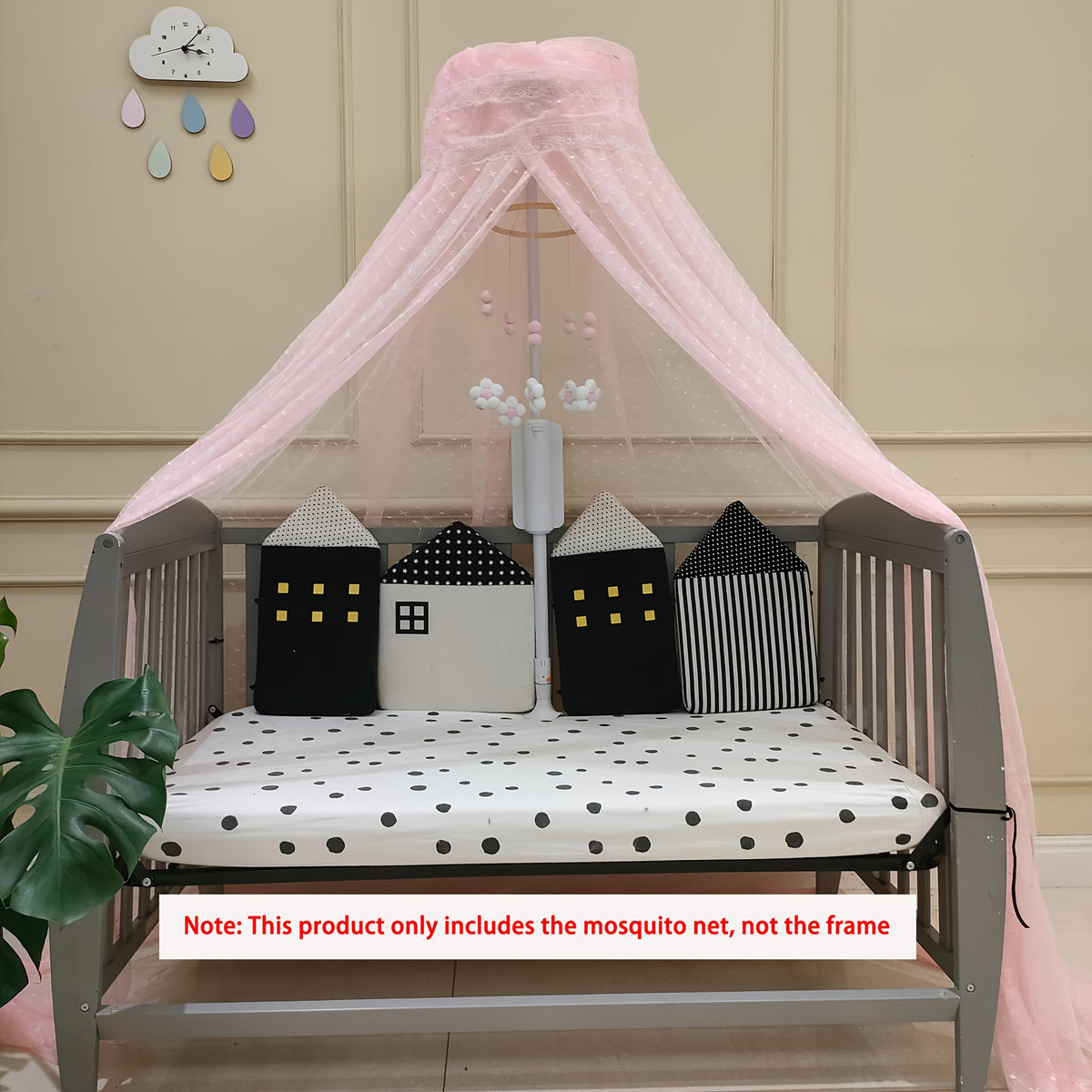 Baby Crib Dome Jacquard Mosquito Net, Extra-Large Densely Woven Breathable Sheer Crib Canopy Net Cover, Decorative Baby Nursery Curtain for Cribs & Cradles, Tender Pink Yellow & Blue
