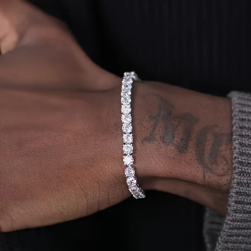 S925 Sterling Silver Moissanite Tennis Bracelet for Women and Men – Luxury CZ Bling Hip Hop Bracelet, Sizes 6–9 Inches, Perfect for Weddings, Anniversaries, and Birthdays