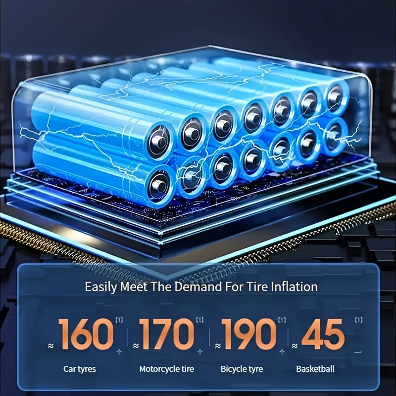 Portable Tire Inflator, 100W Cordless Air Pump, 4000mAh Battery, 30-Second Inflation, 5 Modes, Digital PSI Display, Type-C Charging, LED Light, Multi-Nozzle for Car, Motorcycle, Bicycle, Ball