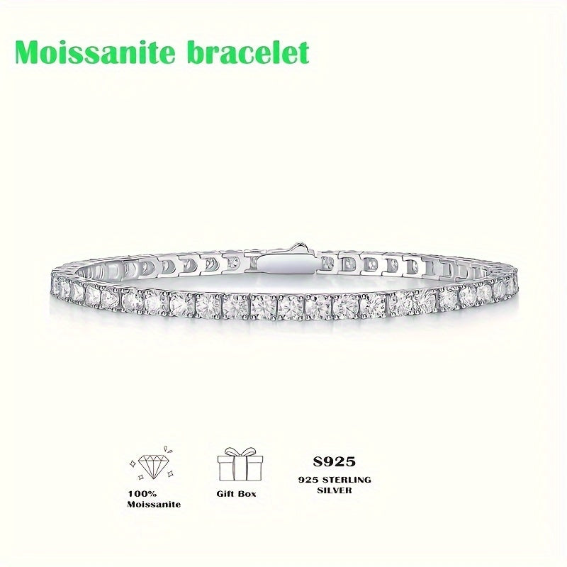 S925 Sterling Silver Moissanite Tennis Bracelet for Women and Men – Luxury CZ Bling Hip Hop Bracelet, Sizes 6–9 Inches, Perfect for Weddings, Anniversaries, and Birthdays