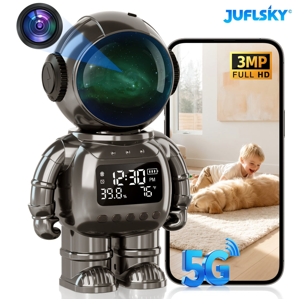 3MP WiFi Robotic Security Camera 360° Auto Tracking Night Vision Two-Way Audio Motion Alert USB Powered App Control for Pet Baby & Home Monitor – AI Silvery Astronaut