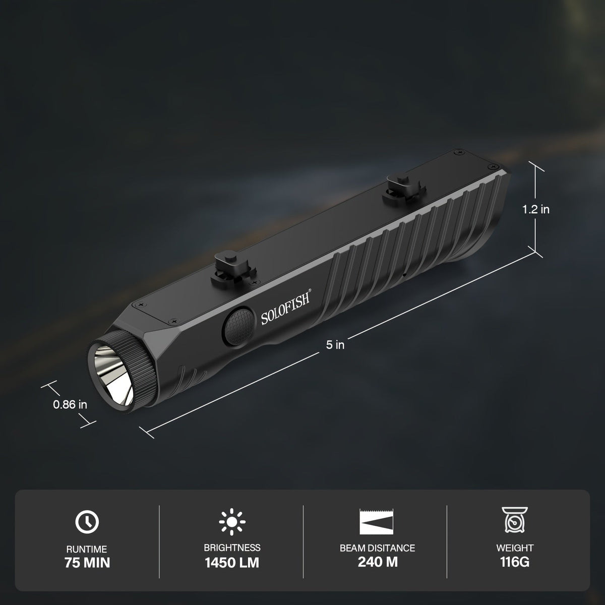 1450 Lumen M-Lok Tactical Rifle Flashlight SL1130 – Magnetic Rechargeable Low-Profile Weapon Light with Strobe Mode, Ambidextrous Button, 240m Beam, for M-Lok Rail Rifles