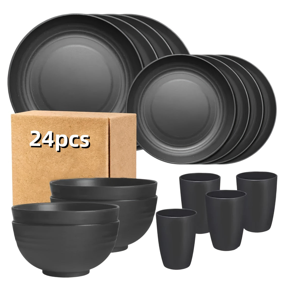 Wheat Straw Dinnerware Set – Reusable Eco-Friendly Plates, Bowls & Cups, Dishwasher & Microwave Safe, Unbreakable, 12/24/36 Piece Sets for Camping, Parties, Outdoor & Everyday Use