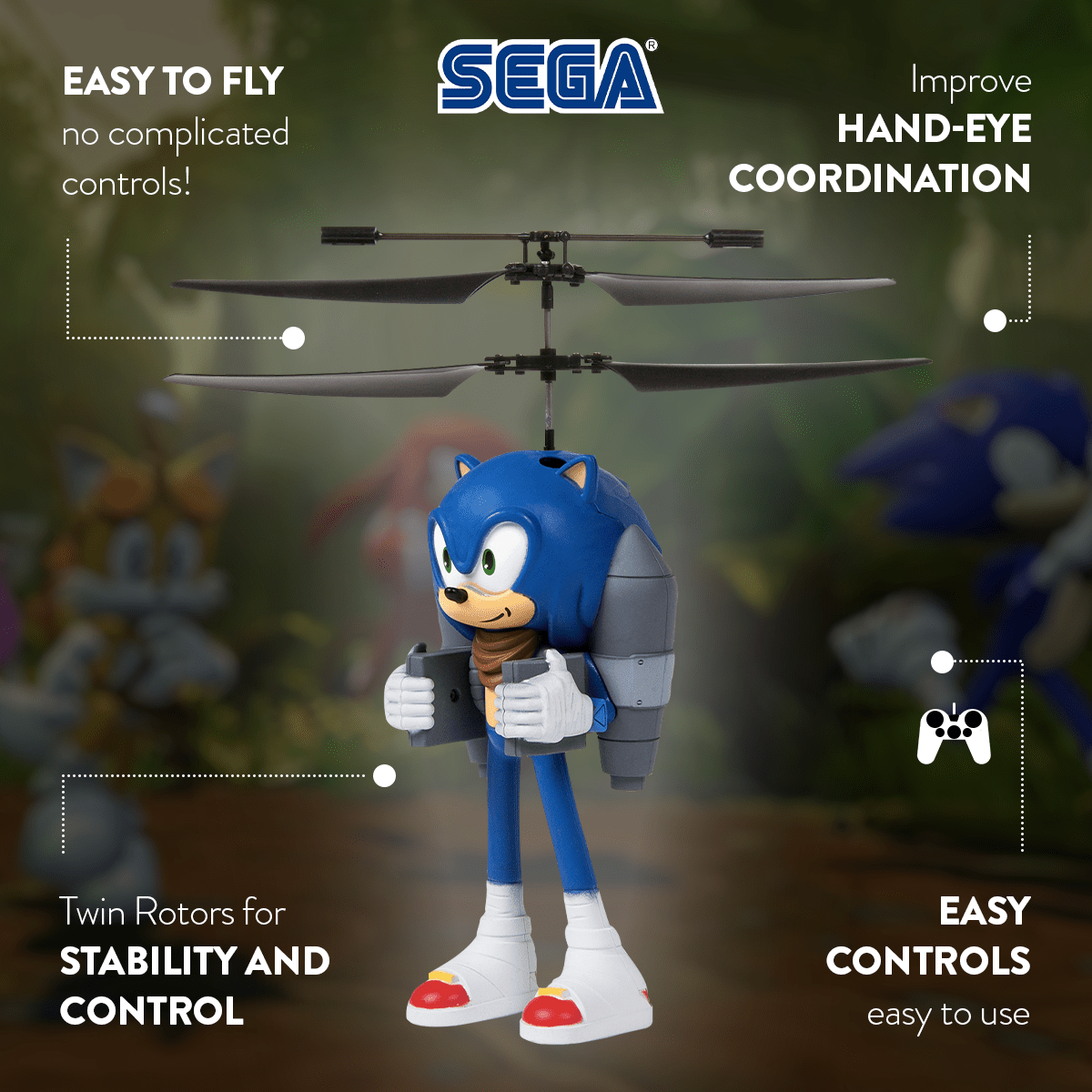 Sonic Boom Sonic 2.5 Channel IR Remote Control Jetpack Flying Figure Helicopter – RC Toy Indoor Kids Gift