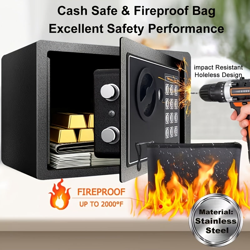 Fireproof Home Safe with Digital Keypad, Keys & Passcode Lock – Includes Fireproof Money Bag, Sensor Light & Adjustable Shelf for Home, Office, Business, Money & Valuables