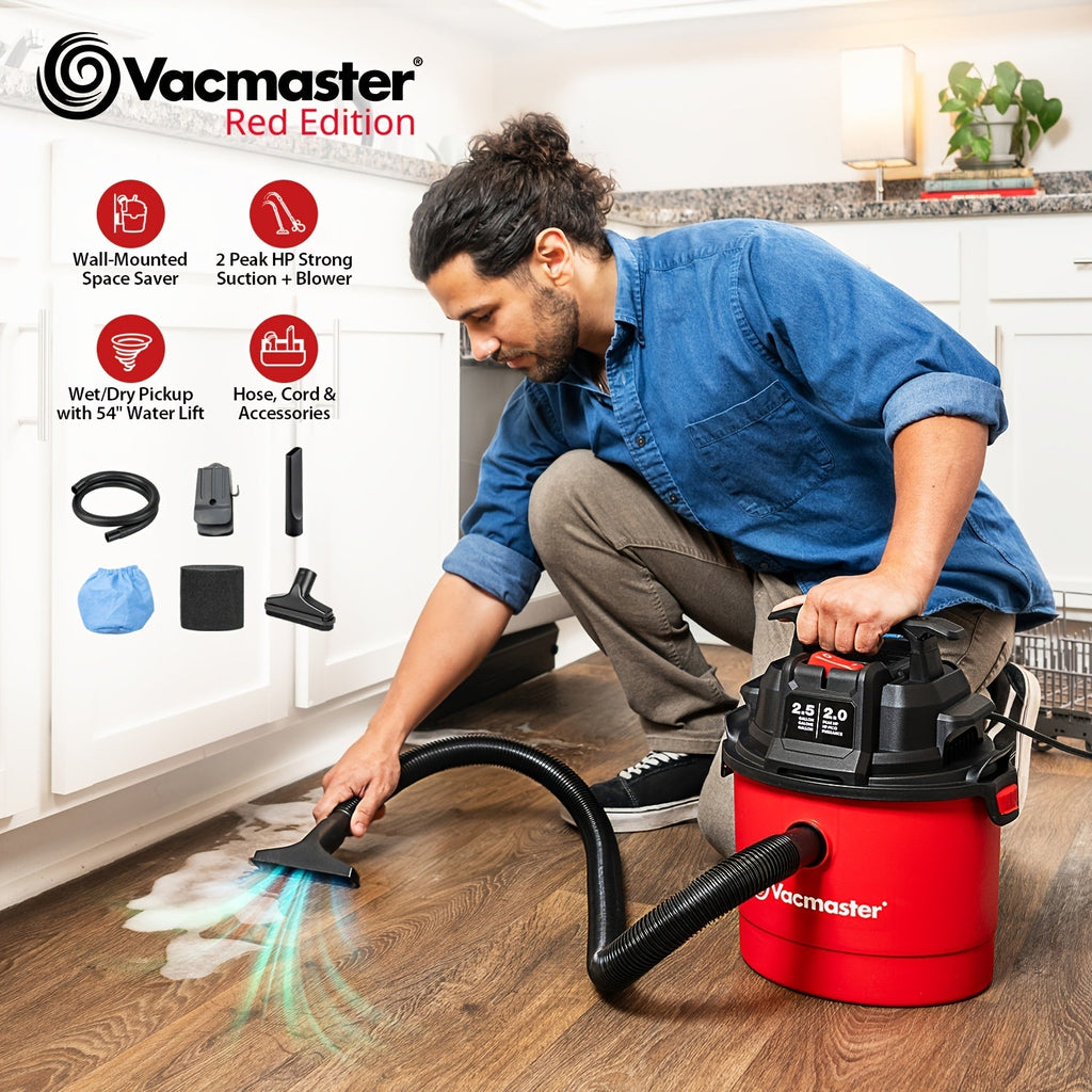 Wet/Dry Vacuum Cleaner Shop Vac with Blower Function & On-Board Storage – 2.5 Gal 2 Peak HP Wall Mount or 8 Gal 3.5 Peak HP for Garage Car Workshop & Home Cleaning