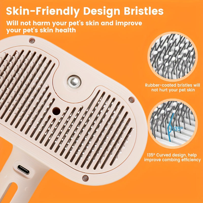 3-in-1 Automatic Steam Pet Grooming Brush – Anti-Shedding Hair Remover with Stainless Steel Bristles for Long & Short-Haired Dogs and Cats, Low-Voltage Safe Deshedding Tool