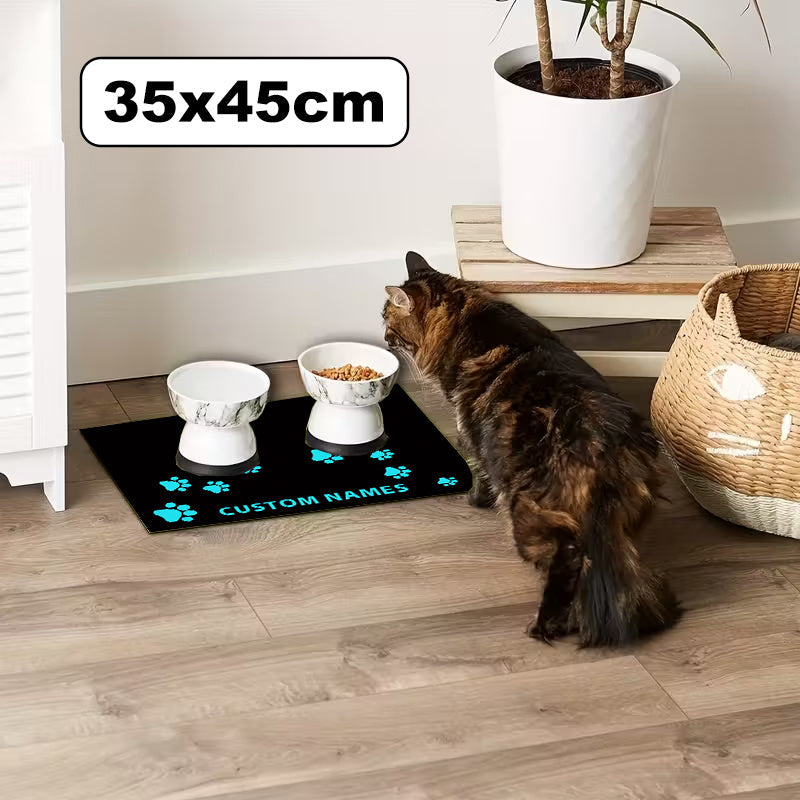 Personalized Diatomite Pet Feeding Mat with Custom Photo & Name – Quick-Dry Absorbent Diatomaceous Earth Food Mat with Paw Print for Dog & Cat Bowls, Unique Pet Owner Gift