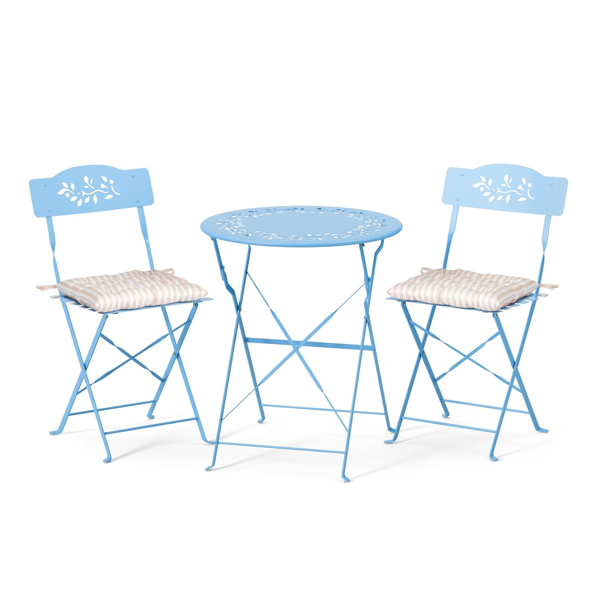 3-Piece Outdoor Folding Bistro Set, Bistro Table & 2 Chairs, Olive Leaf Cutout Design, Cushions Included, Foldable Patio Furniture, for Balcony, Garden, Porch & Yard, Pink/Black/Green/Yellow