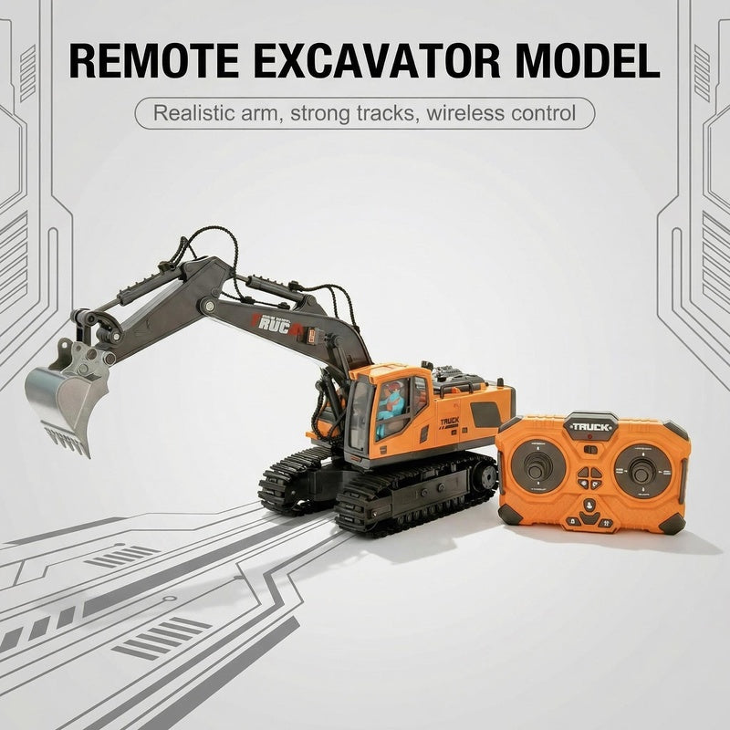 Remote Control Excavator Toy Set with Metal Shovel, LED Lights, 1200mAh Battery, RC Construction Truck, Bulldozer, Dump Truck, and Loader Combo for Boys Ages 6 and Up, Birthday or Christmas Gift