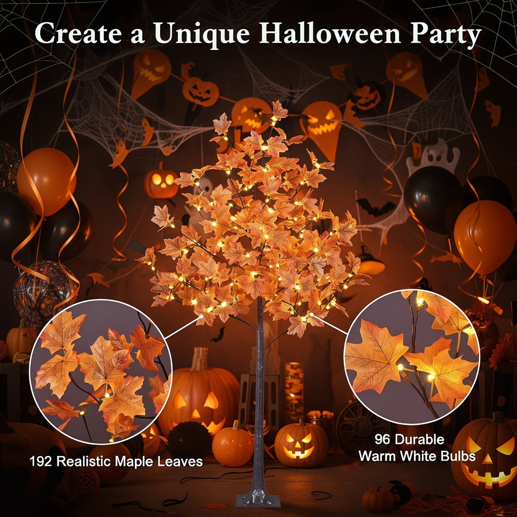 Artificial LED Lighted Fall Maple Tree – 5ft or 6ft Indoor Autumn Tree for Fall Décor, Thanksgiving, Party & Home Decoration, Warm Glowing Faux Maple – Nova Mart