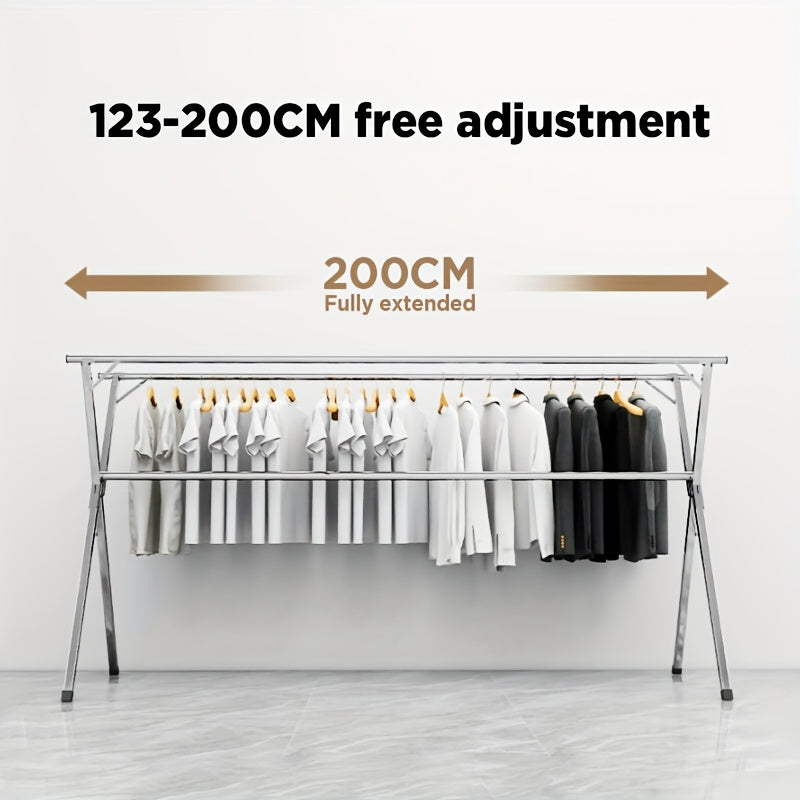 Stainless Steel Clothes Drying Rack 63" & 78.7" Retractable Foldable Heavy-Duty Laundry Drying Rack, Collapsible Indoor/Outdoor Clothesline with Adjustable Length for Balcony, Bedroom, and Laundry Room