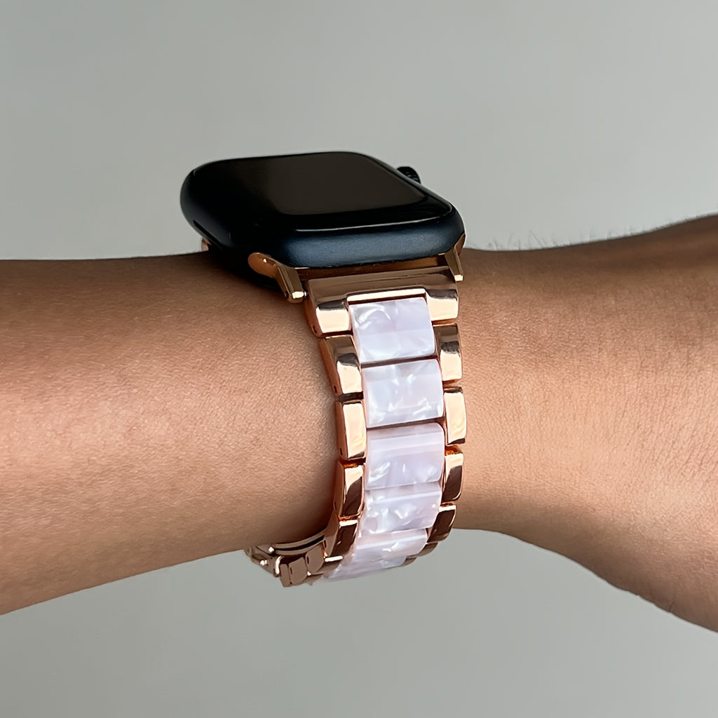Apple Watch Band 42/44/45/46/49mm Women's Stainless Steel Resin Metal Replacement Strap Starlight Rainbow for iWatch Series 11 10 9 8 7 6 5 4 3 SE Ultra for Work, Office, Fitness, Party