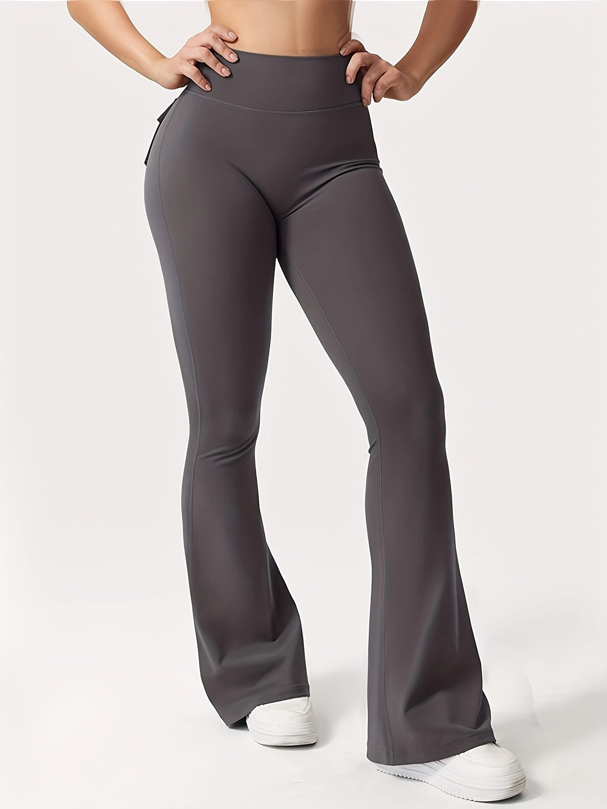 Women's High-Waisted Flare Pants 3-Pack – Butt-Lifting Tummy-Control Quick-Dry Cargo-Style Leggings, Tracksuit Casual Sports Full-Length Trousers (Black, Gray, Green)