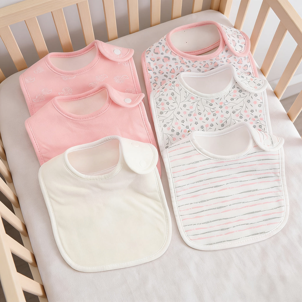 6-Pack Snap Baby Bibs, Soft Absorbent Newborn Saliva Towel Drool Bib Set with Snap Closure for Infants & Toddlers, Pink