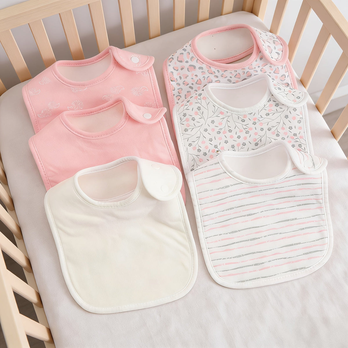 6-Pack Snap Baby Bibs, Soft Absorbent Newborn Saliva Towel Drool Bib Set with Snap Closure for Infants & Toddlers, Pink