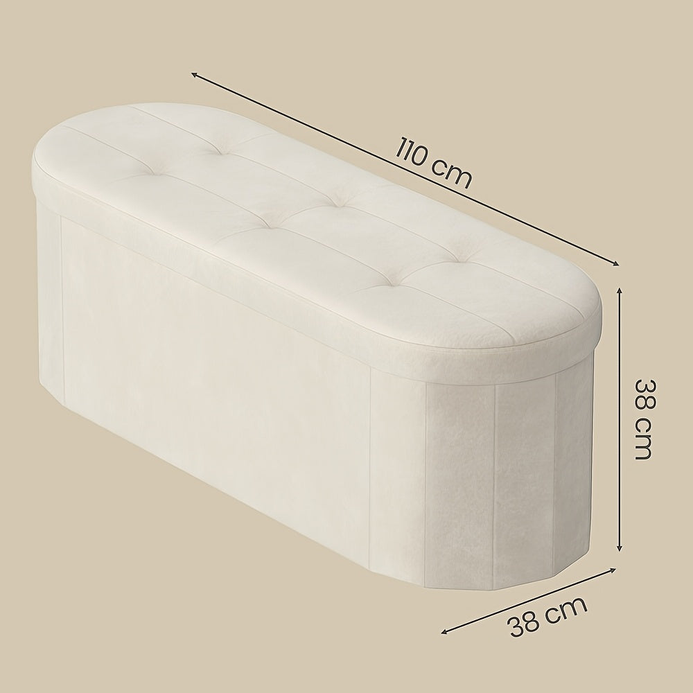 Folding Storage Ottoman – Oval Velvet Foot Rest Extra Seat & Blanket Box Collapses Flat 15"x43"x15" for Bedroom Living Room in Pink White & Black
