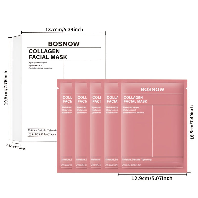 5-Piece Instant Lifting Collagen Face Mask - Moisturizing, Firming & Brightening Sheet Mask for Hydrated, Smooth & Glowing Skin - For Dry & Sensitive Skin