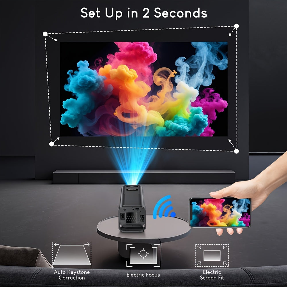 AMOVFILM Advanced Portable Smart Projector with WiFi 6 & 4K Video Decoding, 1080P Native Resolution, Built-in Android 11, Home Theater & Outdoor Movie Projector, Mobile Screen Mirroring, Multiple Colors