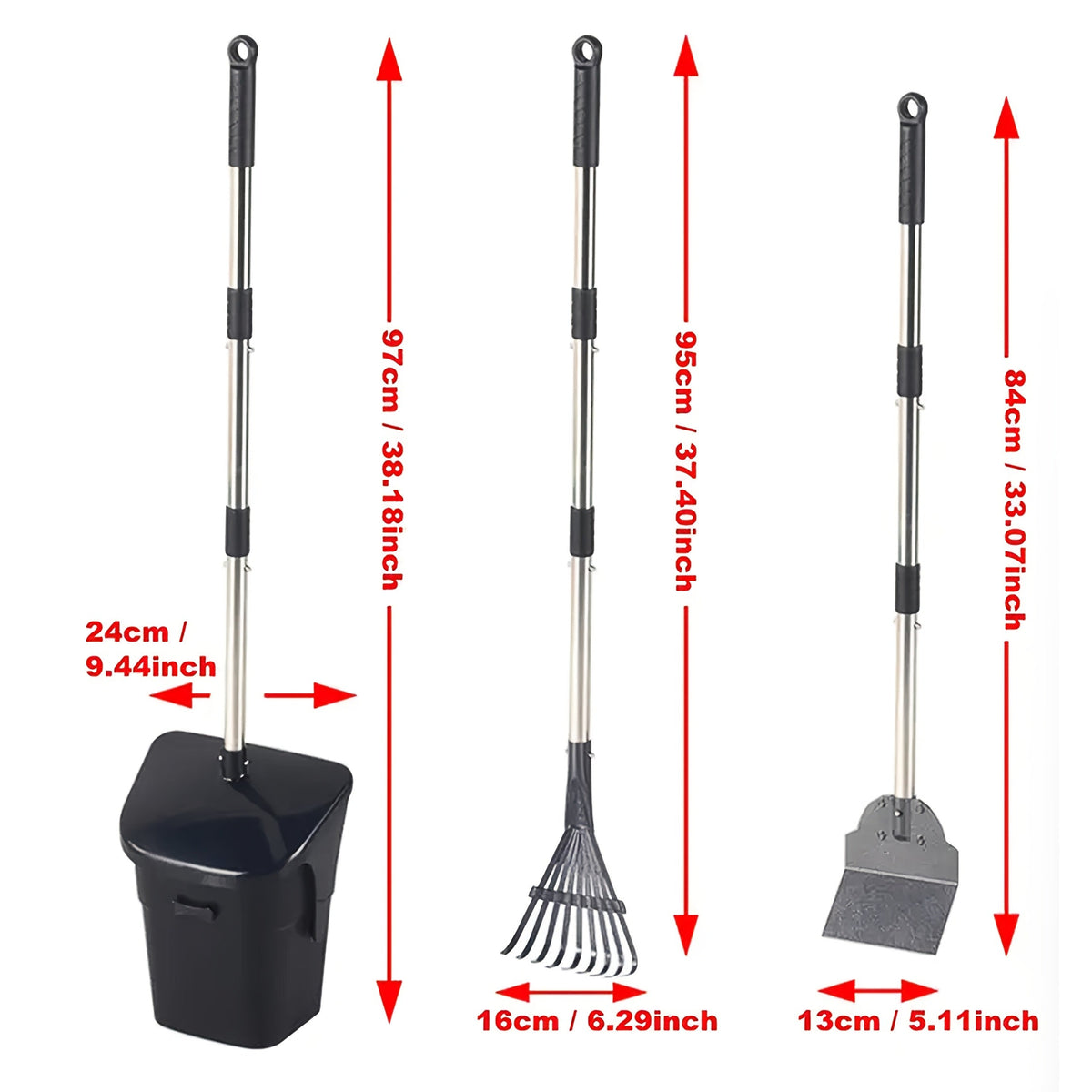 Heavy Duty Dog Pooper Scooper Set with Swivel Bin, Rake & Spade – Long Handle Pet Waste Removal Tool for Grass, Dirt & Gravel, Includes 40 Waste Bags, Great for Large Dogs