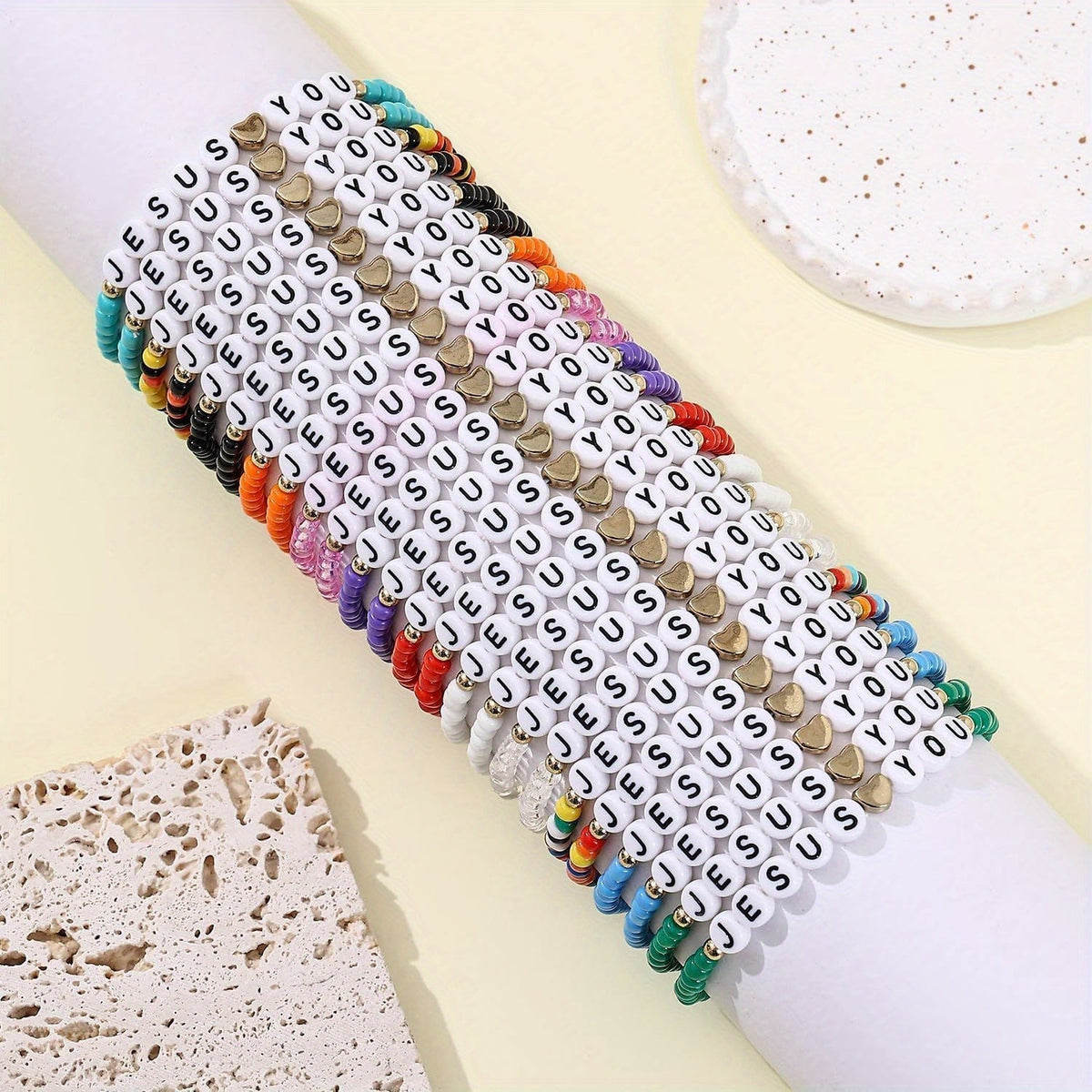 24pc Christian Friendship Bracelet Set – Handmade Clay Bead "Jesus Loves You" Bracelets, Bulk Religious Jewelry for Christmas, Easter, Church Events & Faith-Based Gifts