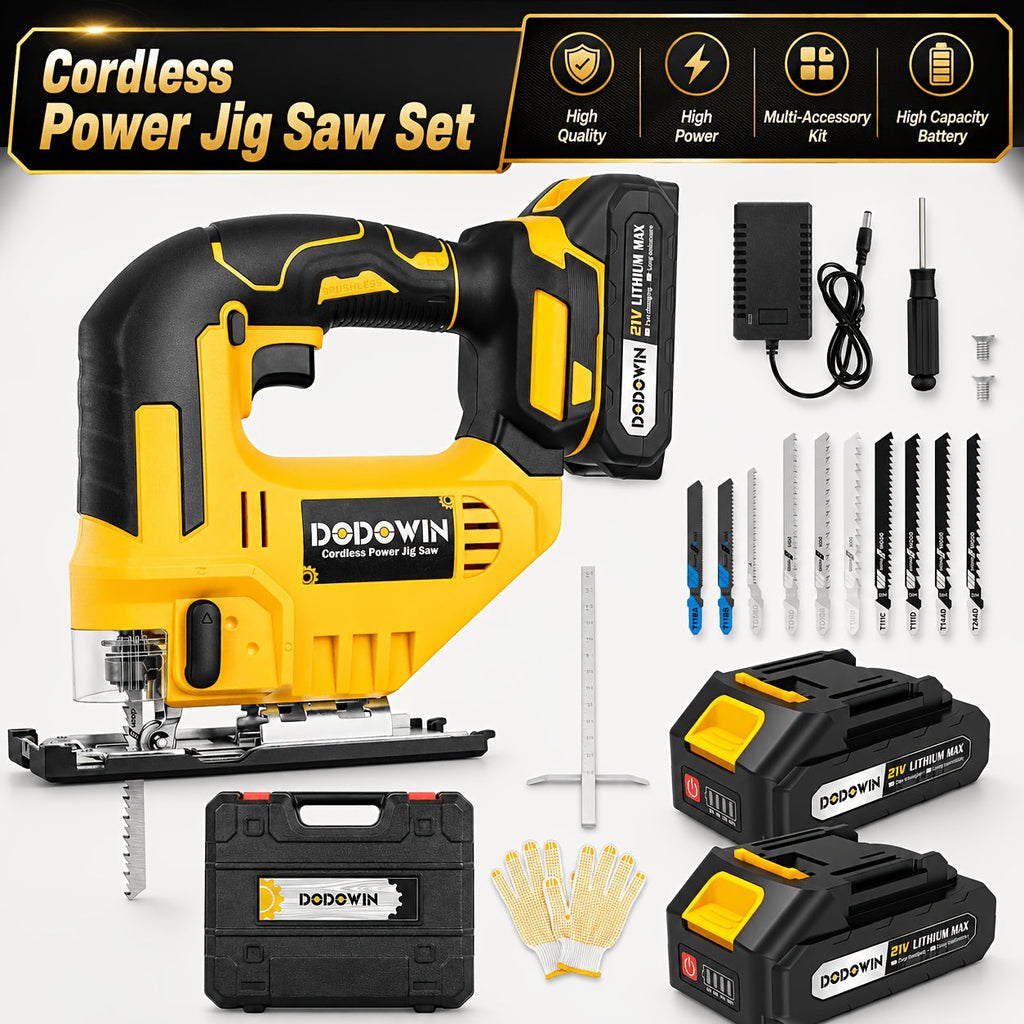 Cordless Jigsaw - 0°–45° Bevel Cutting, 3 Modes (Straight/Curved/Bevel), LED Work Light, Fast Charger - Wood, Metal & Plastic - 1 Battery, 2 Batteries & Deluxe Sets