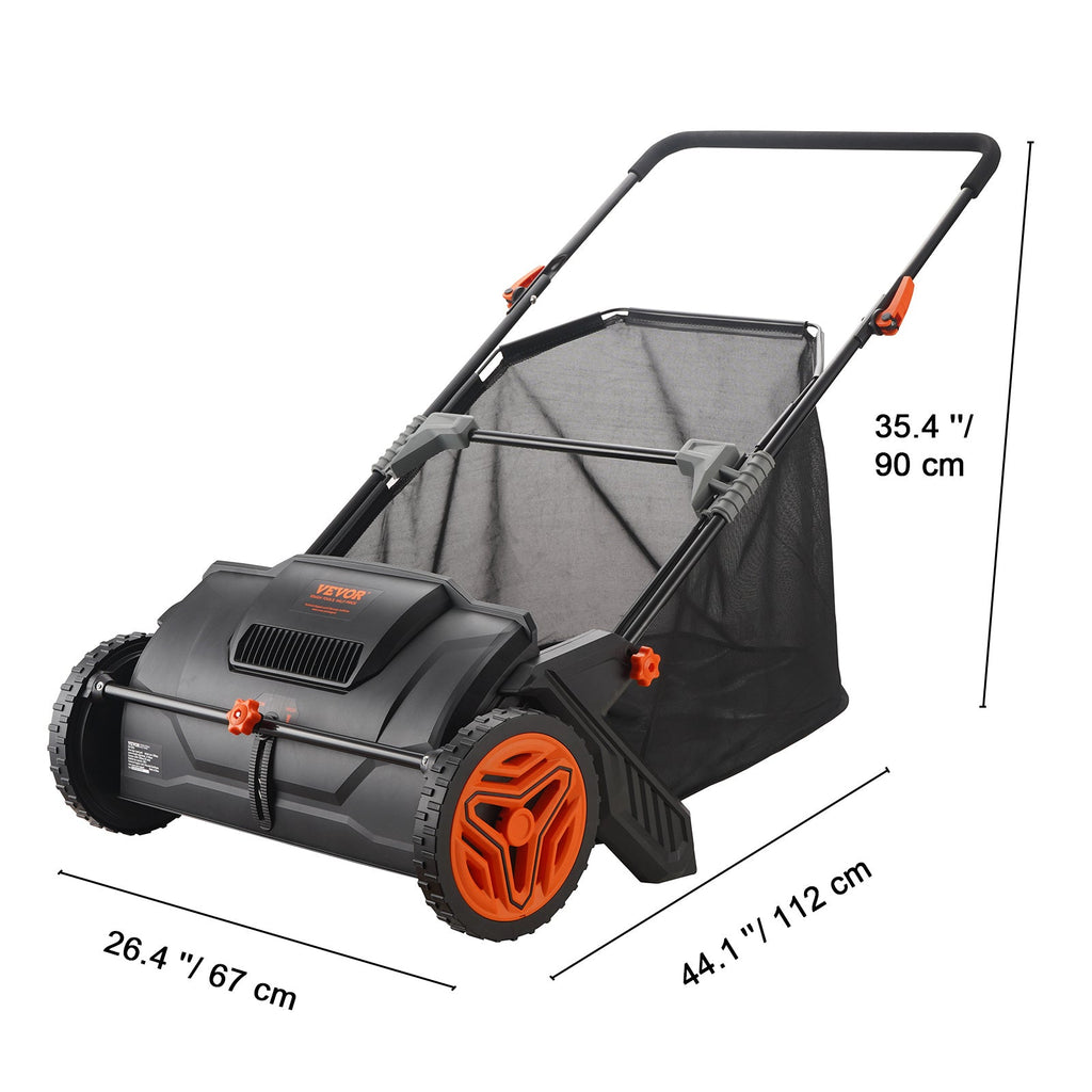 Push Lawn Sweeper 21-Inch Leaf & Grass Collector with 3.5 cu.ft. Bag, 2 Spinning Brushes, Adjustable Height, Heavy Duty Steel & Rubber Wheels – Cleans Leaves, Clippings & Debris Fast