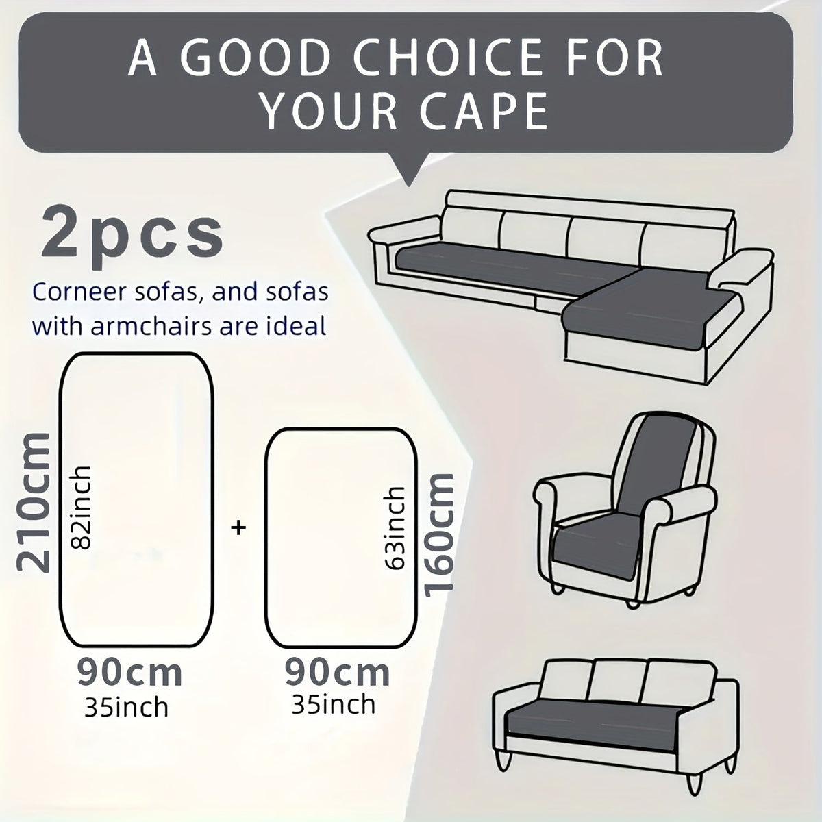 2-Piece L-Shaped Sofa Cover Set - Three-Line Geometric Pattern - Durable, Pet-Friendly & Machine Washable - 35×63″ + 35×82″ - Deep Gray, Coffee, Black, Burgundy, Navy, Camel, Light Grey & Beige