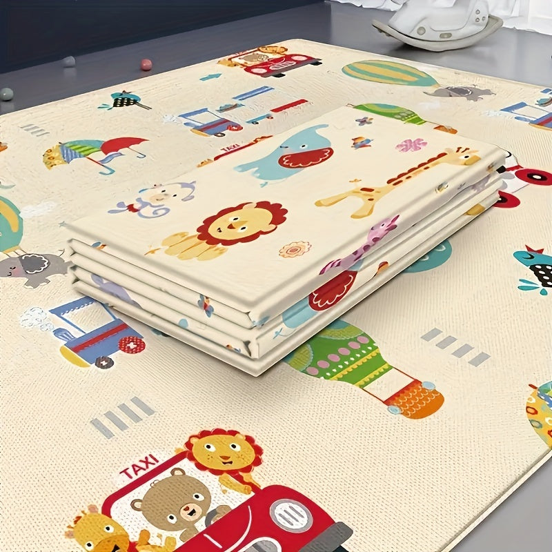 Double-Sided Foldable Kids Play Mat 71x39 Inch, Waterproof Non-Slip Foam Crawling Rug with Educational ABC Numbers & Rhymes, Playpen Floor Mat for Children's Room & Activity Area, White