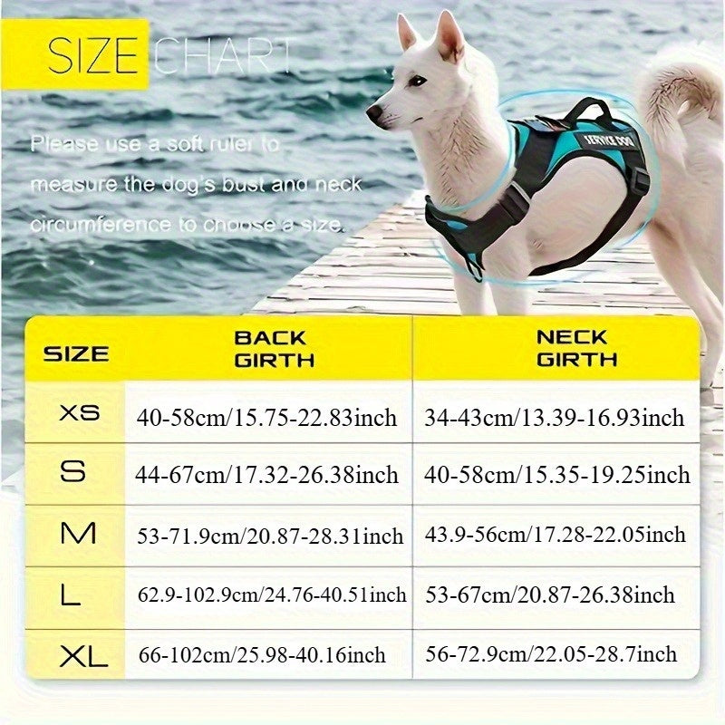 Service Dog Harness Vest with 5 ID Patches – Reflective Adjustable Oxford Vest with Breathable Mesh Lining, Service Dog ID System for Small, Medium, and Large Dogs, Sizes XS-XL, Public & Mobility Aid