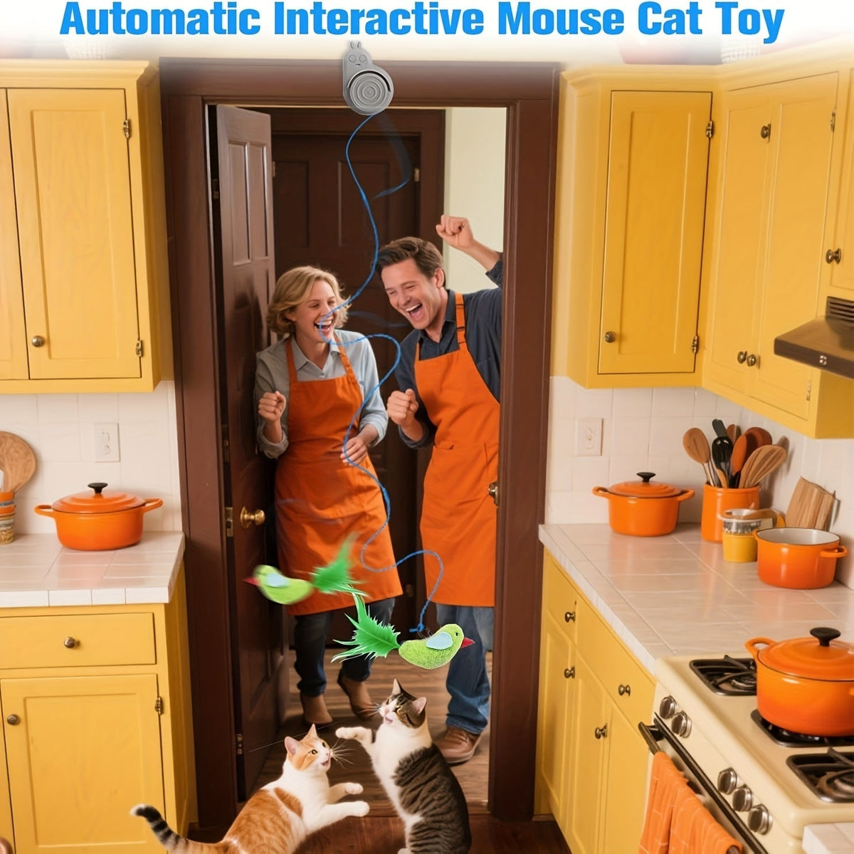 Interactive Cat Toy for Indoor Cats – Automatic Electric Flying Bird Feather Hanging Self-Play Toy for Bored Kittens & Adult Cats, White Blue Grey