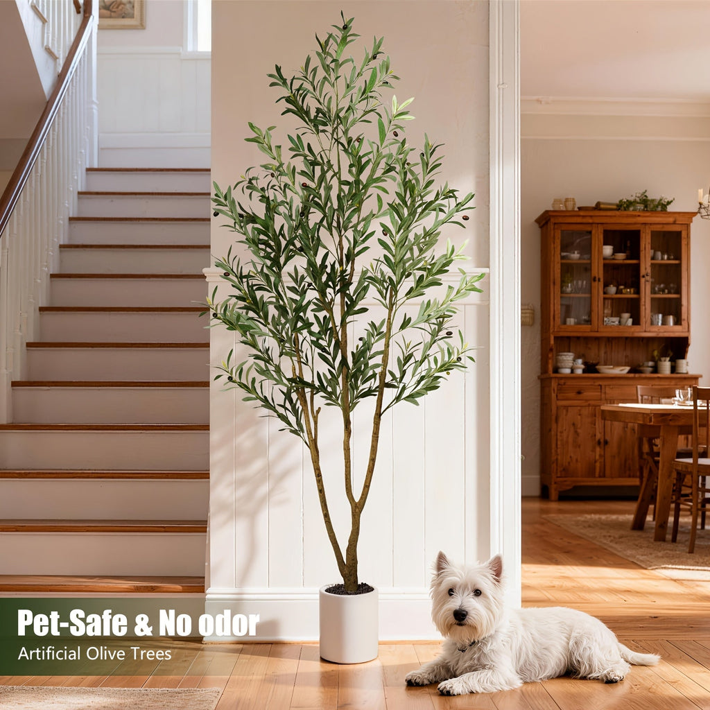 Artificial Olive Tree in Pot 5/6/7 FT – Tall Faux Olive Topiary Plant with Realistic Branches & Fruits for Living Room Home Office Indoor Decor
