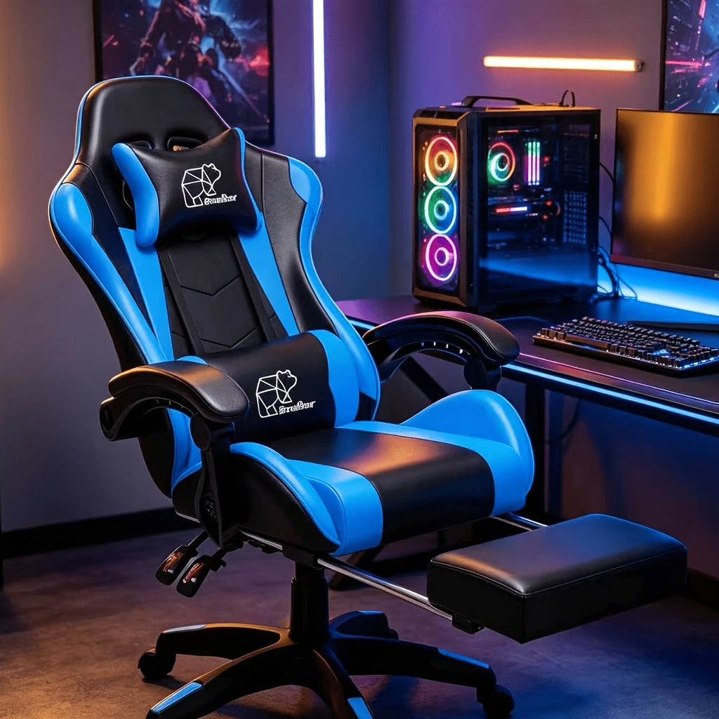 Premium Boss Gaming & Executive Office Chair – Heavy Duty Metal Frame, PU Leather, Reclining, Lumbar Support & Headrest, Long Hours Comfort, With or Without Footrest, Black & Red / White / Blue / All Black – Nova Mart