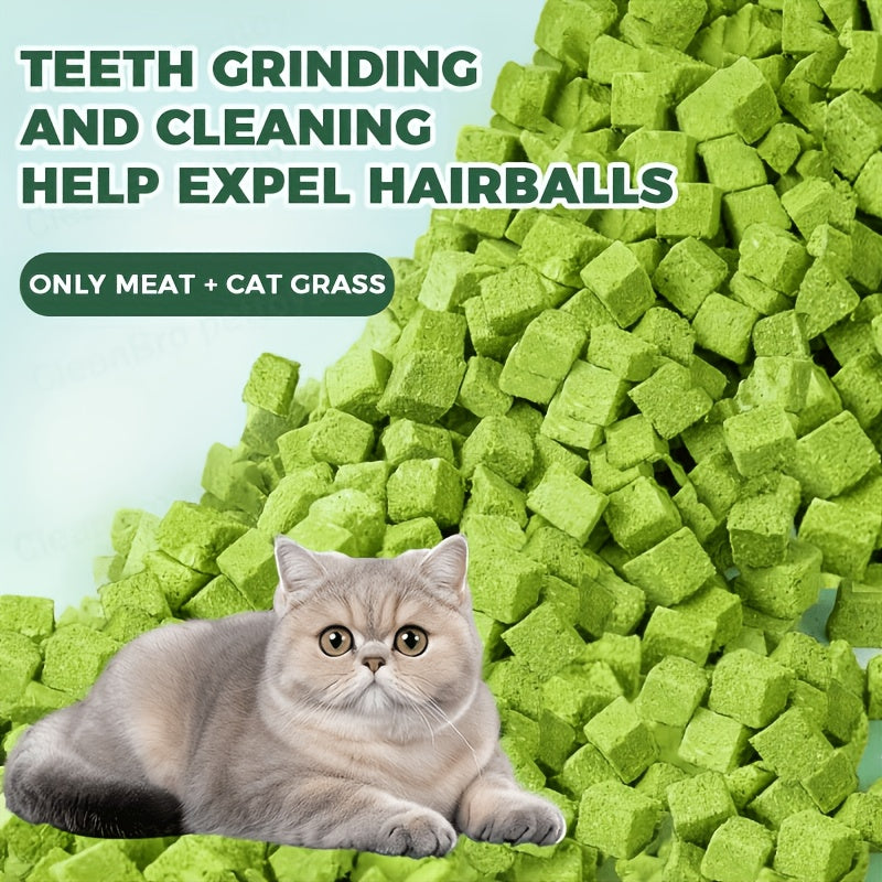 Freeze-Dried Cat Grass Hairball Control Tablets – Natural Mint Molar Sticks & Granules, Chicken-Flavored Cat Snacks for Dental Health & Hairball Removal